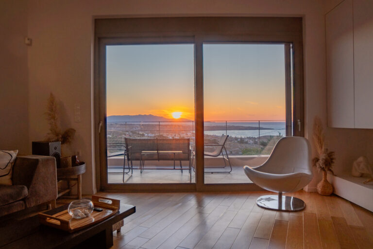 Living room with sunset